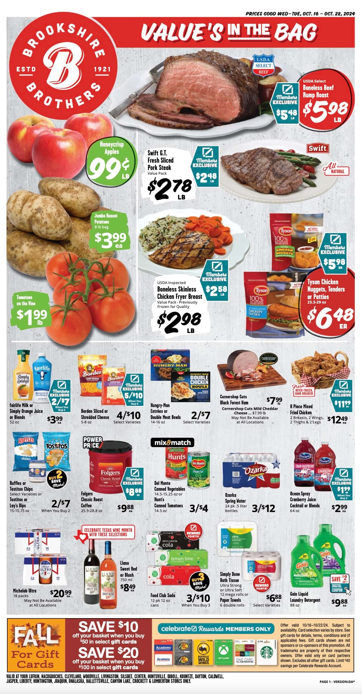 Brookshire Brothers Weekly Ad 10 16 24 - Page 1