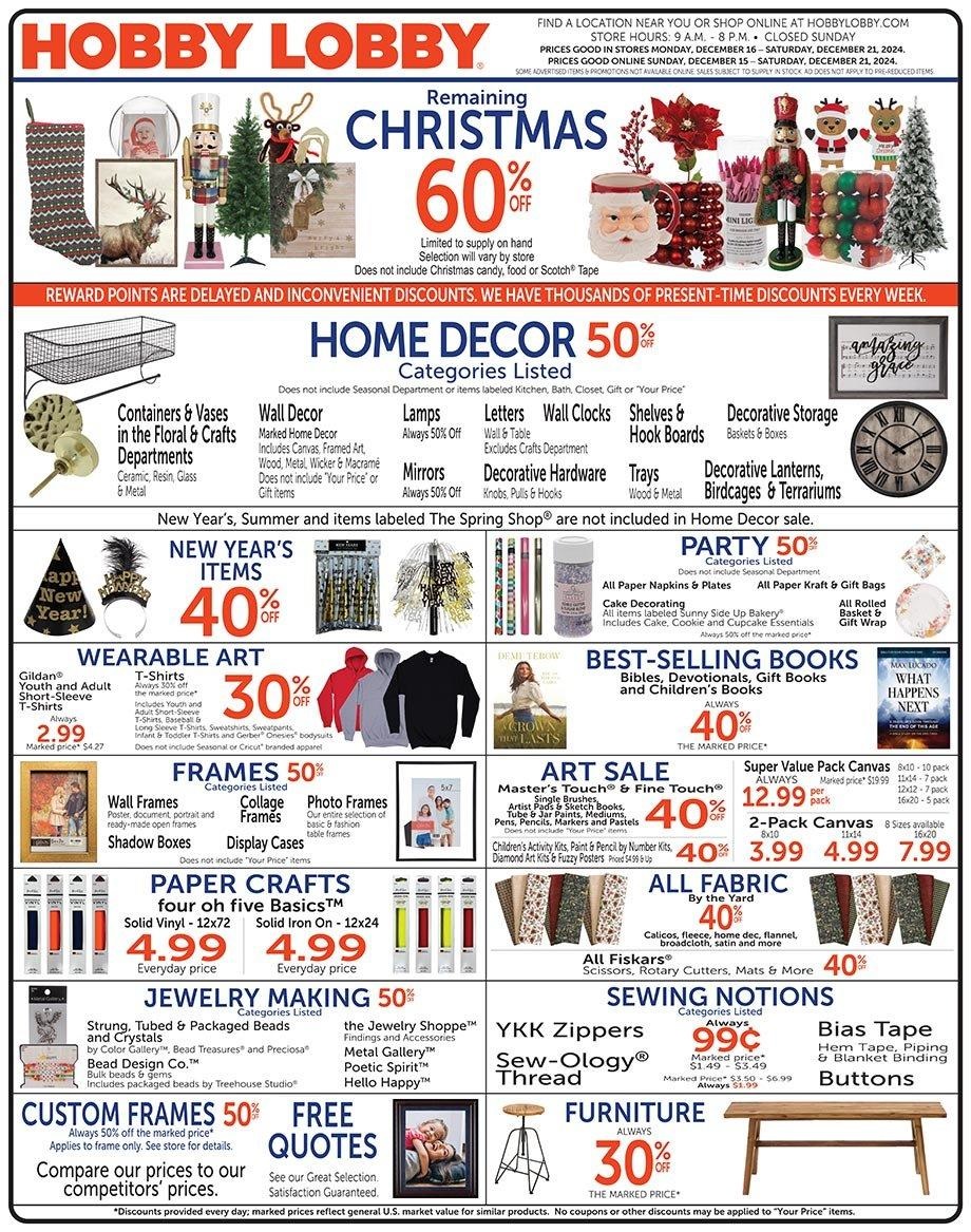 Hobby Lobby Weekly Ad 12 15 24 - Page 1