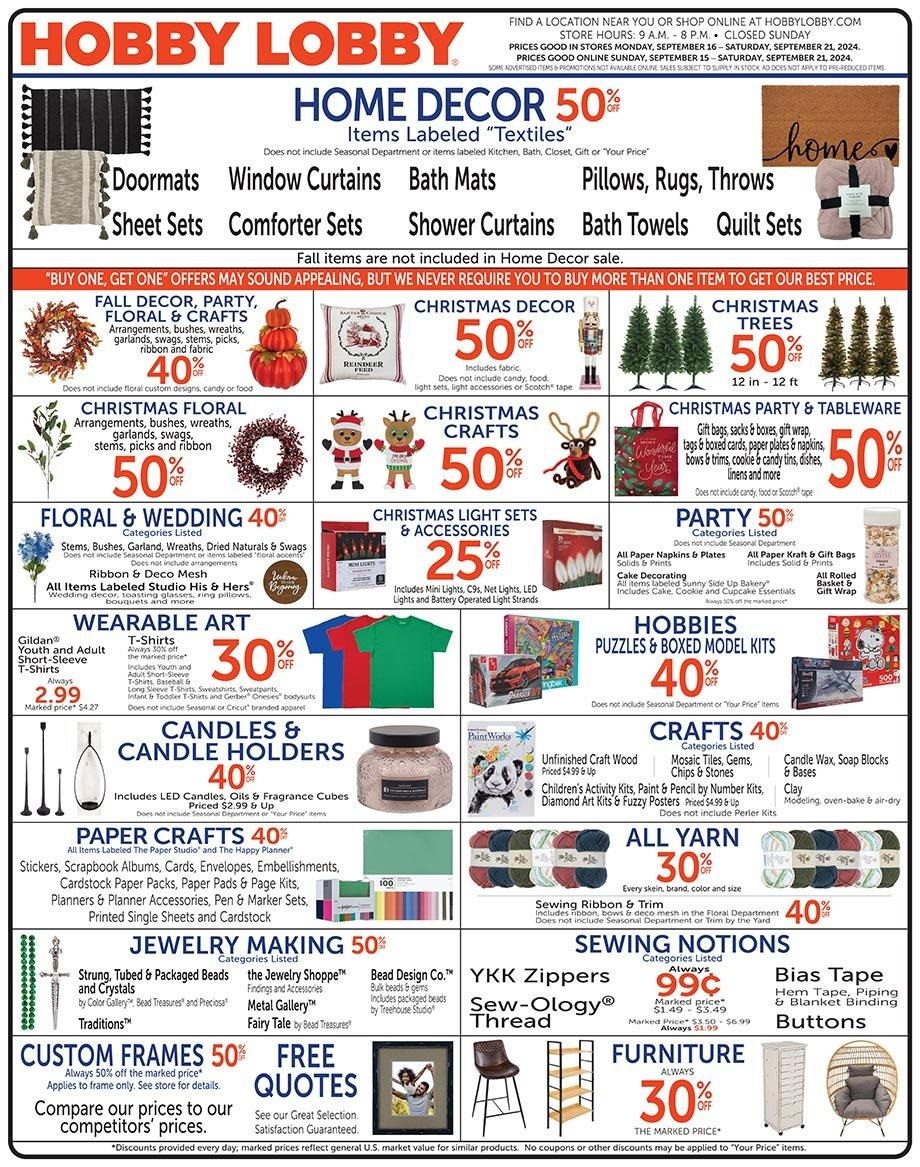 Hobby Lobby Weekly Ad - Page 1